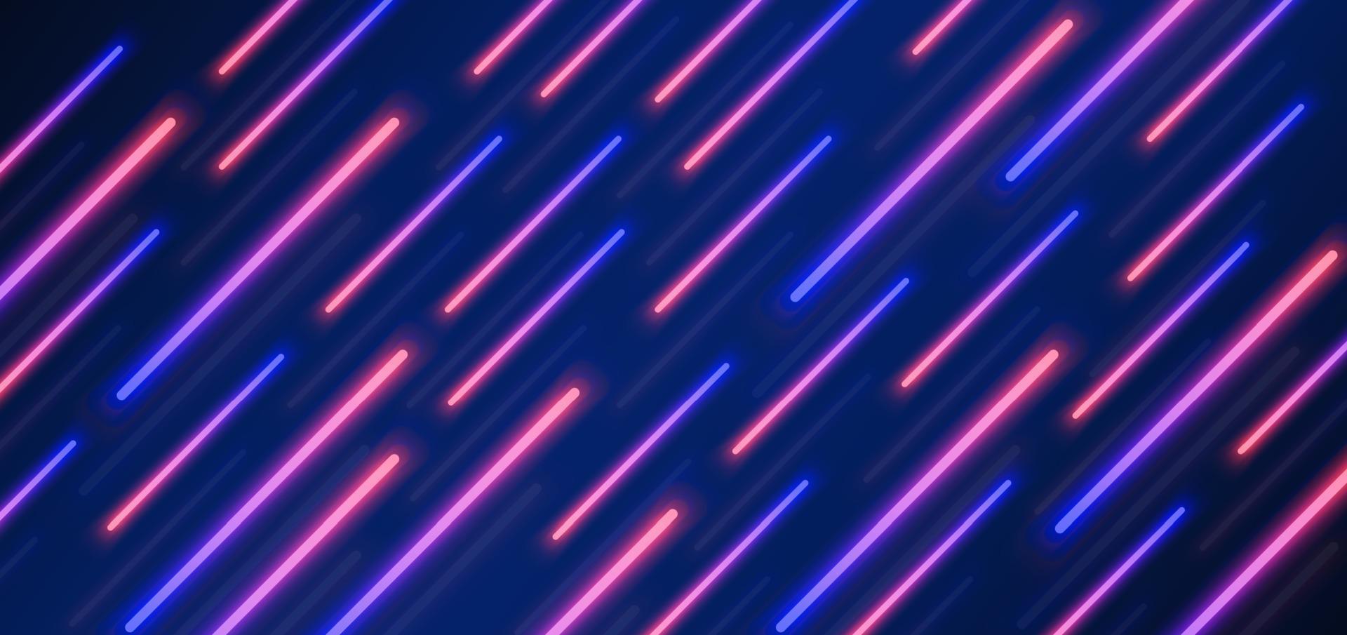 efeito de iluminação de néon de lâmpada azul e vermelho futurista abstrato diagonal em fundo azul escuro. vetor