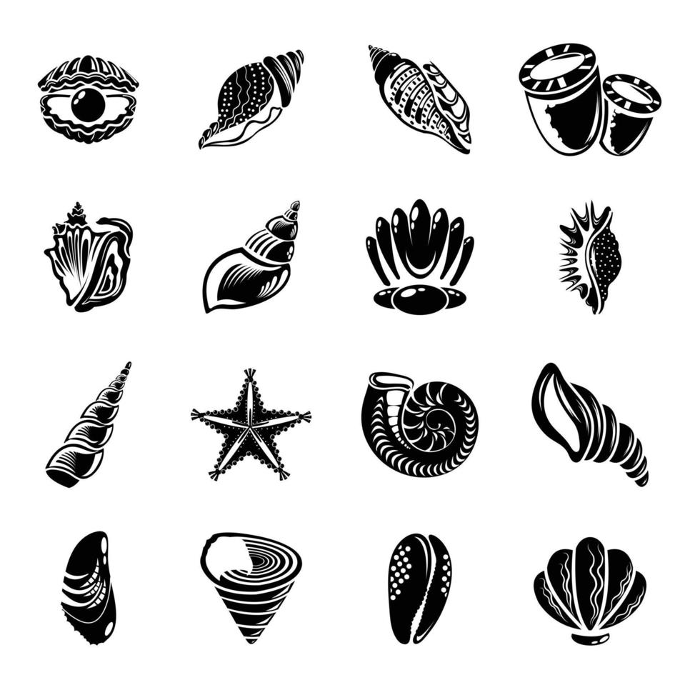 conjunto de ícones de conchas do mar tropical, estilo simples vetor