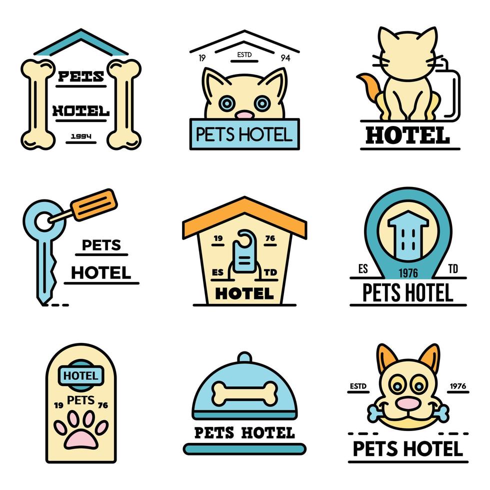 ícones de hotel de animais de estimação definir vetor de cor de linha