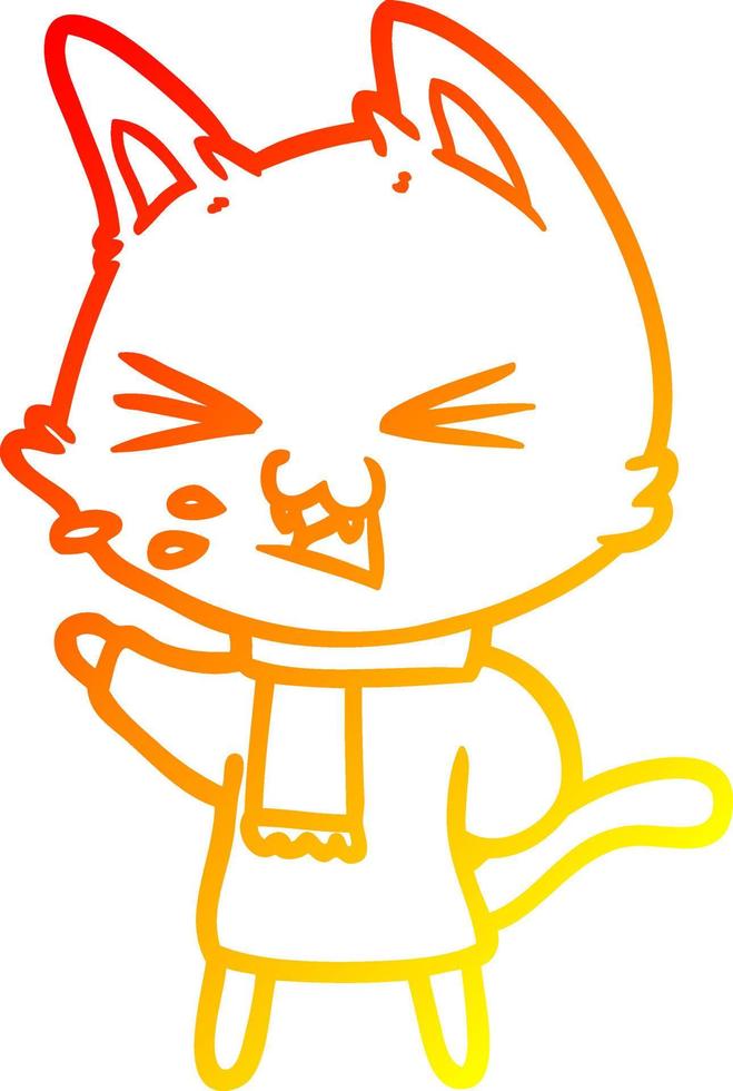 desenho de linha de gradiente quente gato de desenho animado assobiando vetor