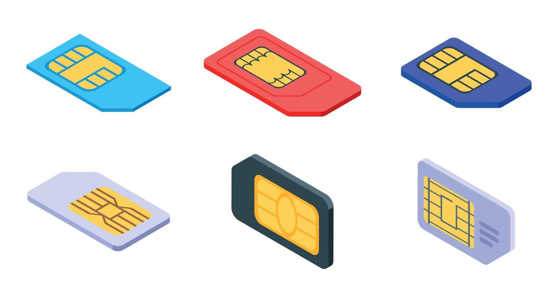 conjunto de ícones de cartão de telefone sim, estilo isométrico vetor