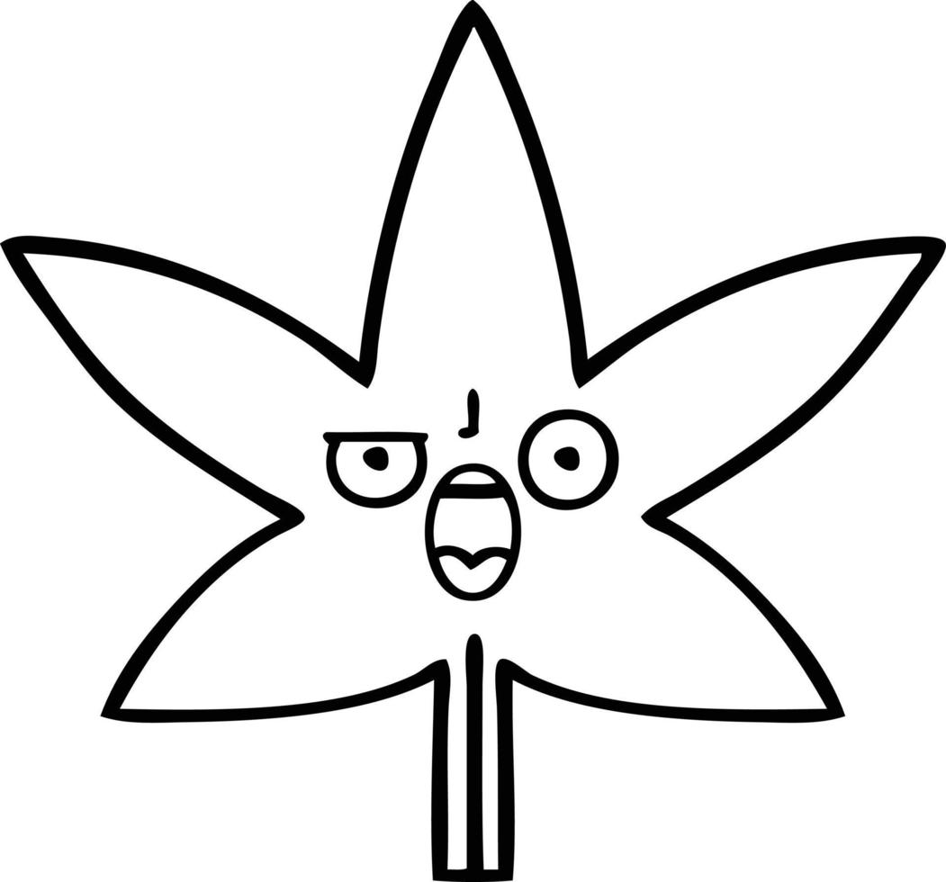 desenho de linha folha de maconha dos desenhos animados vetor