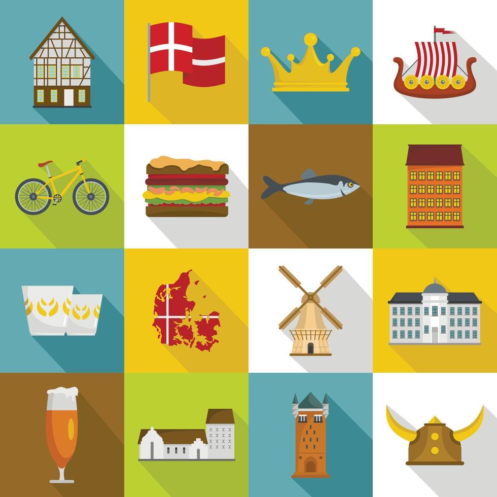 Dinamarca conjunto de ícones de viagens, estilo simples vetor