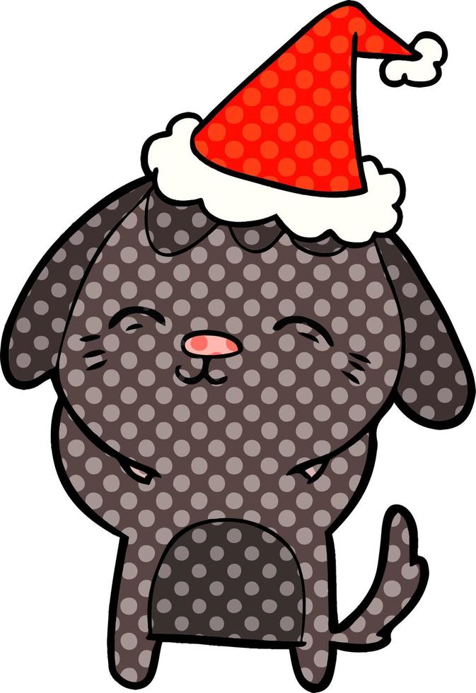 ilustração de estilo de quadrinhos feliz de um cachorro usando chapéu de papai noel vetor