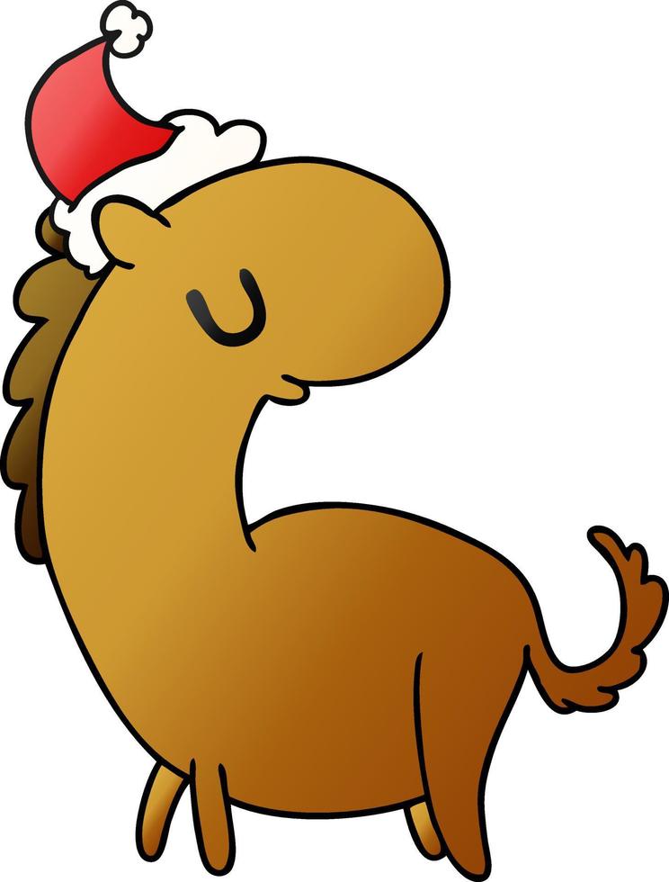 desenho de gradiente de natal de cavalo kawaii vetor