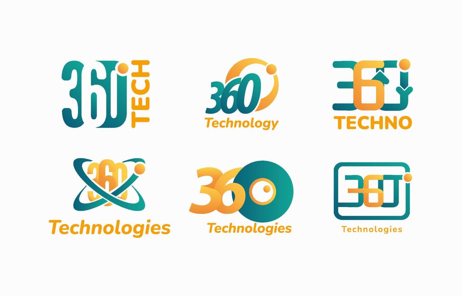 Conjunto de logotipo de tecnologia de 360 graus com estilo gradiente vetor