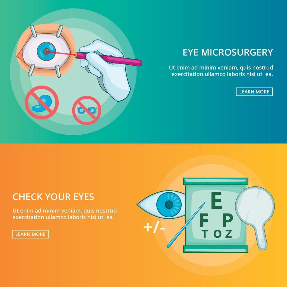 modelo de conjunto de banner de microcirurgia ocular, estilo cartoon vetor