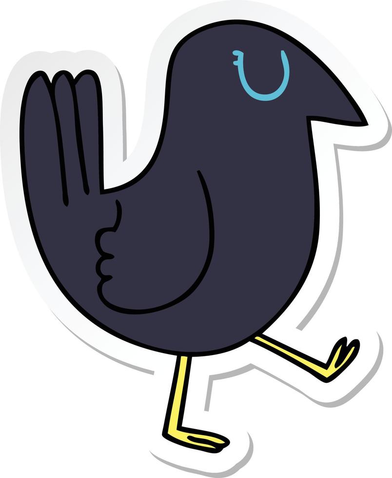 adesivo de um corvo de desenho animado desenhado à mão peculiar vetor