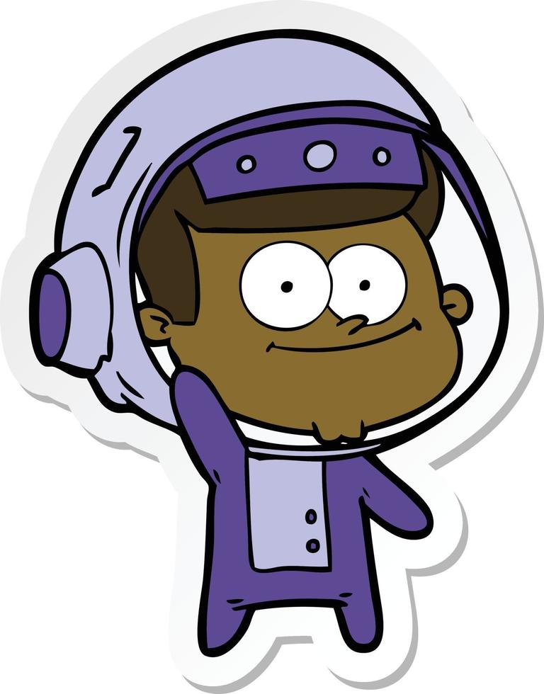 adesivo de um desenho animado de astronauta feliz vetor