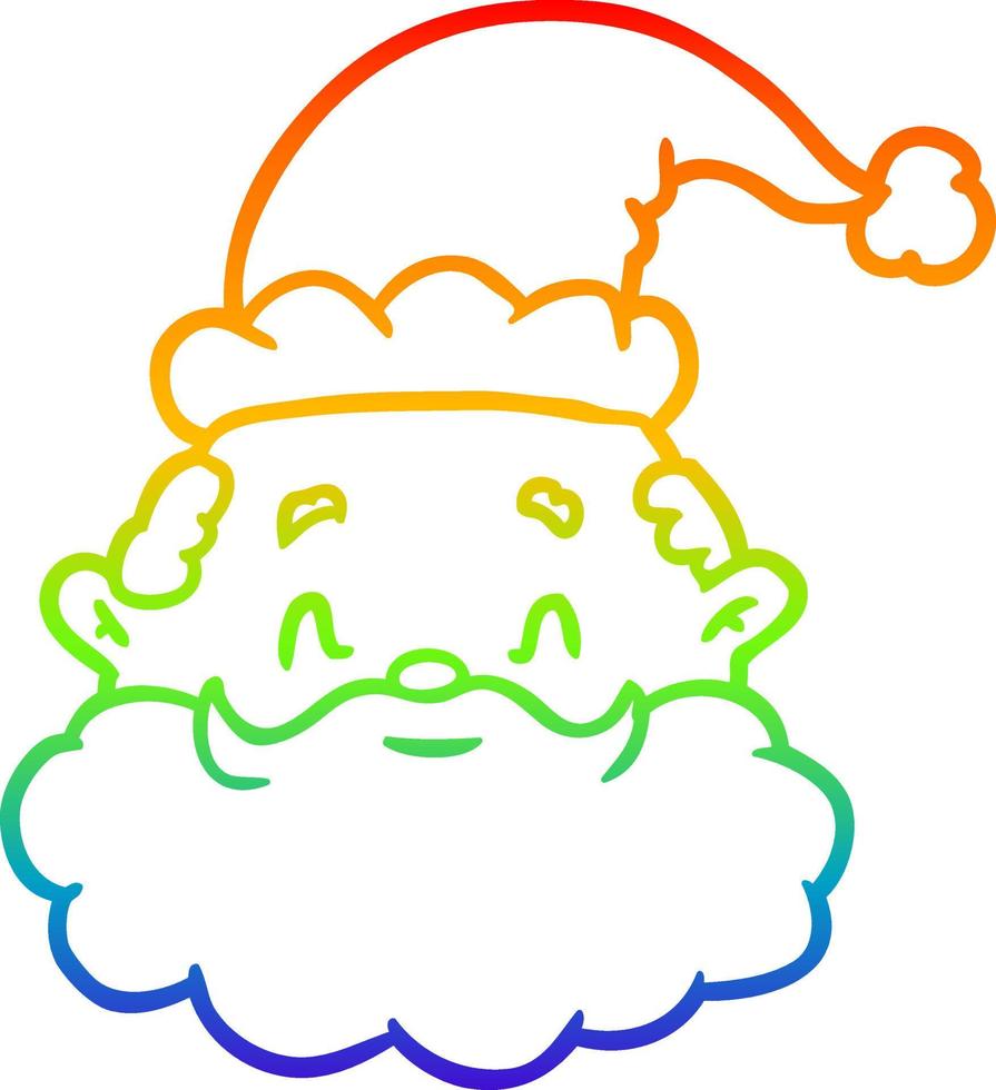 linha de gradiente de arco-íris desenhando rosto de papai noel vetor