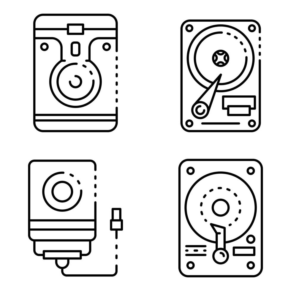 conjunto de ícones de disco rígido, estilo de estrutura de tópicos vetor