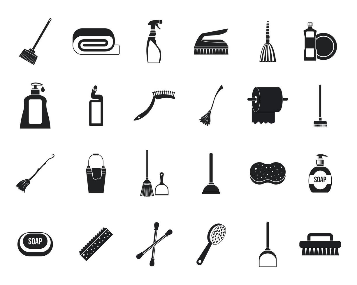 conjunto de ícones de ferramentas de limpeza, estilo simples vetor