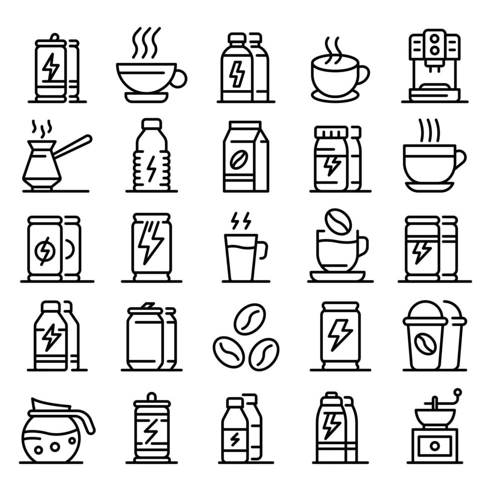 conjunto de ícones de bebidas energéticas, estilo de estrutura de tópicos vetor