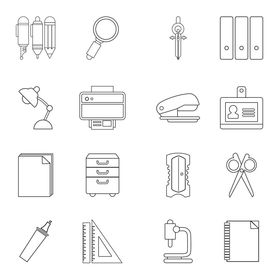 conjunto de ícones de papelaria, estilo de estrutura de tópicos vetor