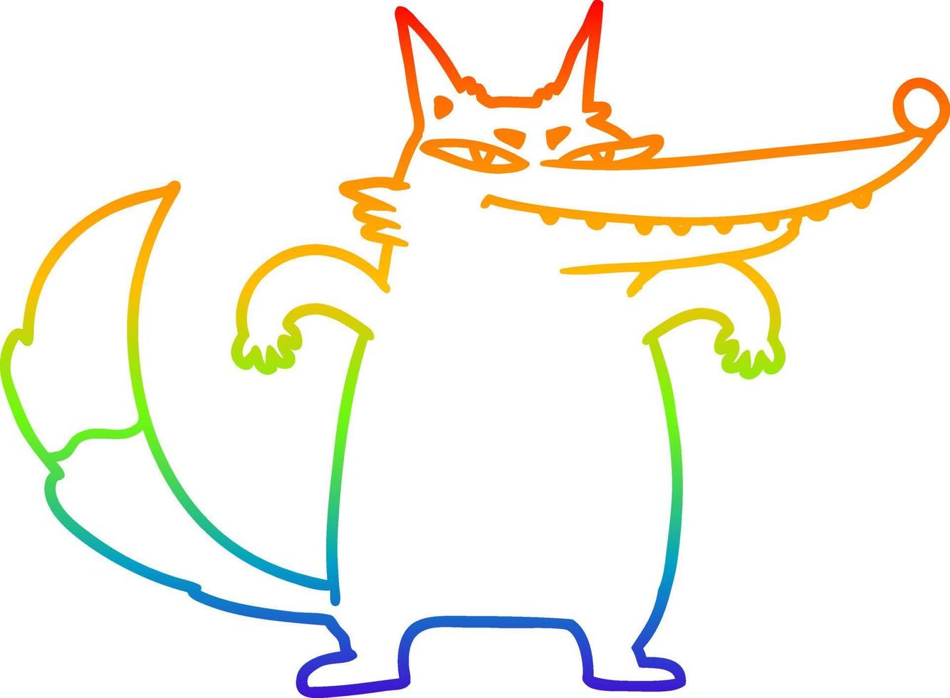 linha de gradiente de arco-íris desenhando lobo de desenho animado astuto vetor