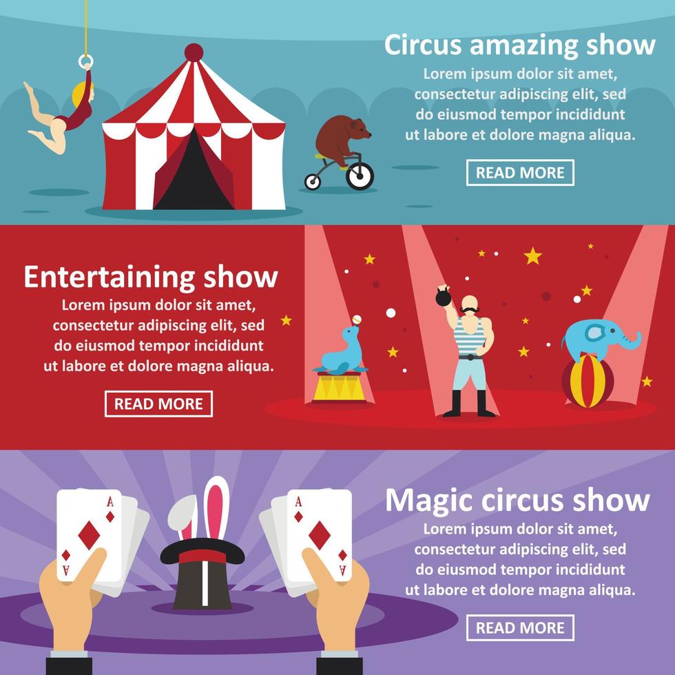 conjunto horizontal de banner de show de circo, estilo simples vetor