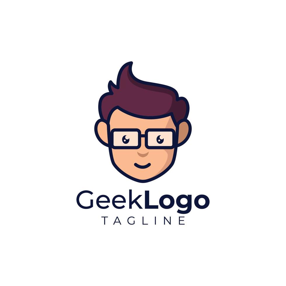 design de logotipo de cabeça de nerd vetor