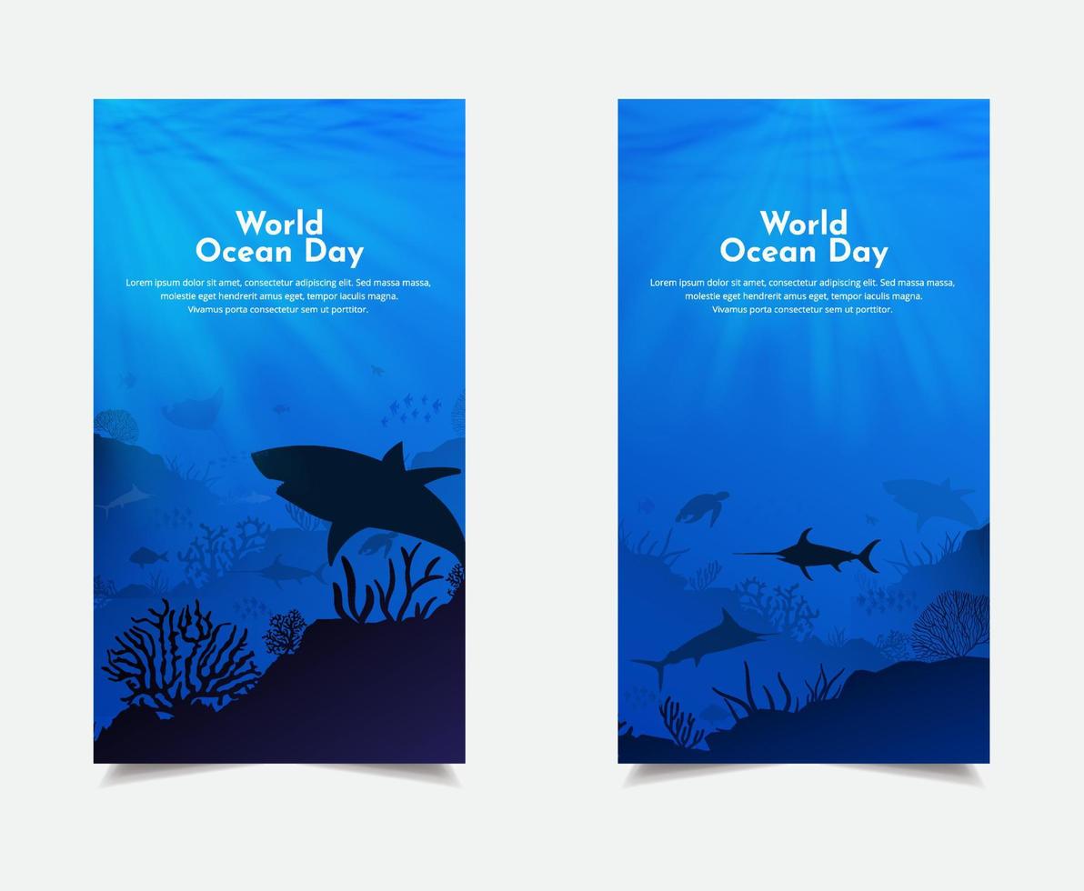 vamos salvar nossos oceanos. coleção de histórias de modelo de design do dia mundial dos oceanos. vetor