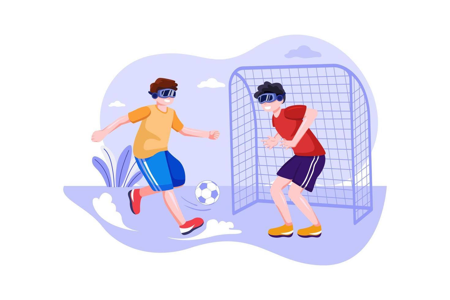 menino jogando futebol usando tecnologia vr vetor