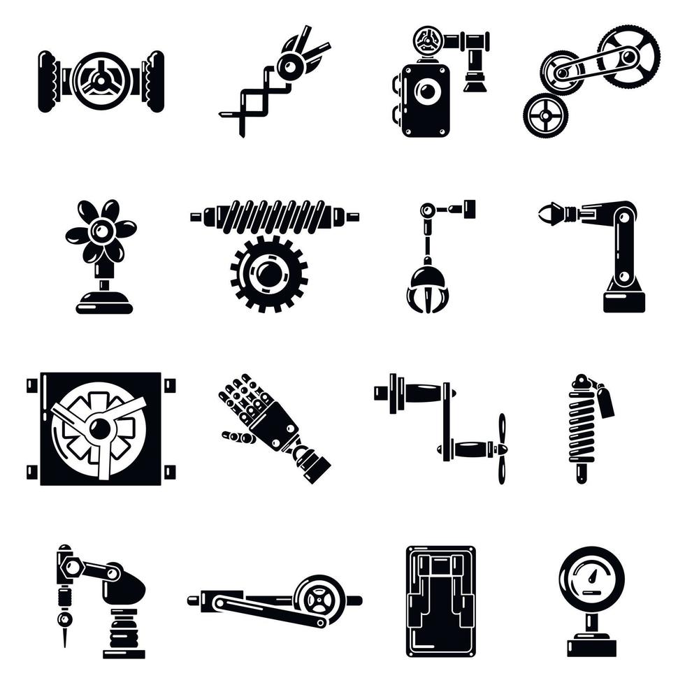 conjunto de ícones de mecanismos técnicos, estilo simples vetor