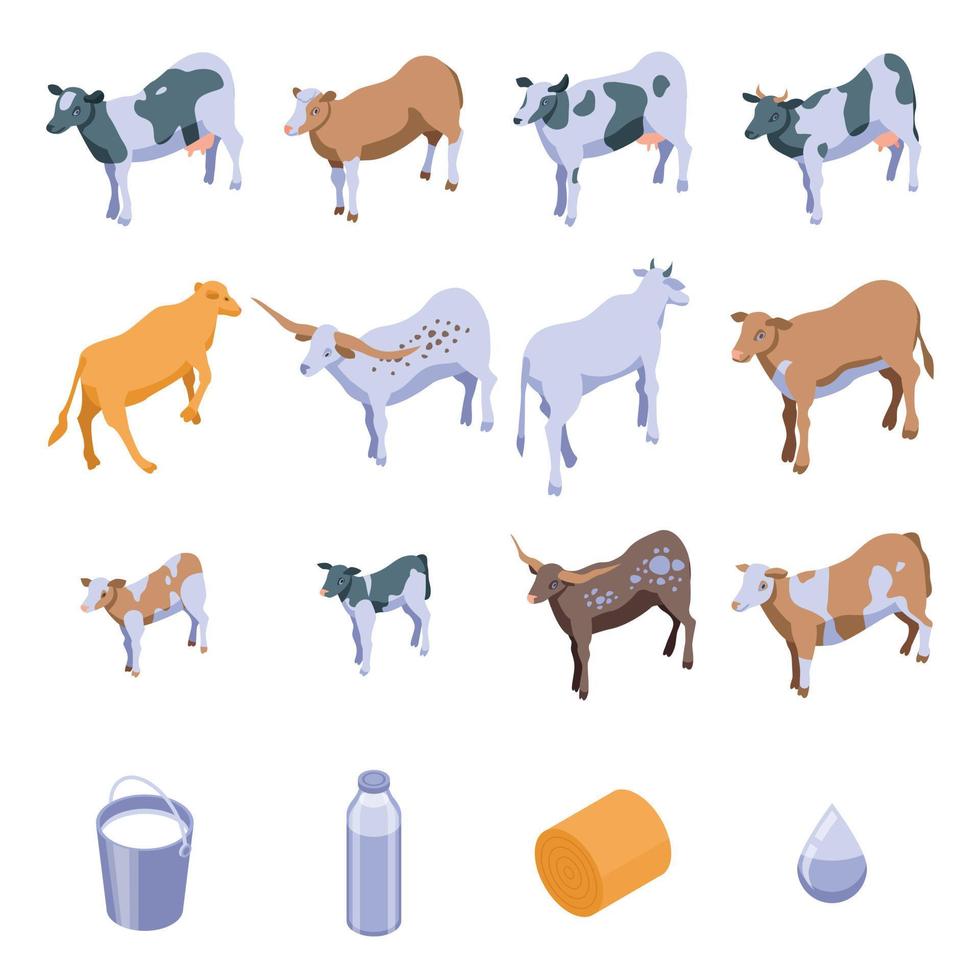 conjunto de ícones de vaca, estilo isométrico vetor