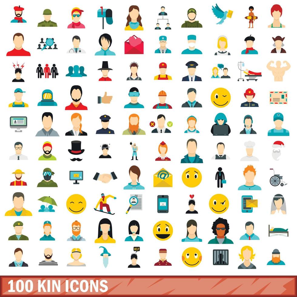 conjunto de ícones de 100 parentes, estilo simples vetor