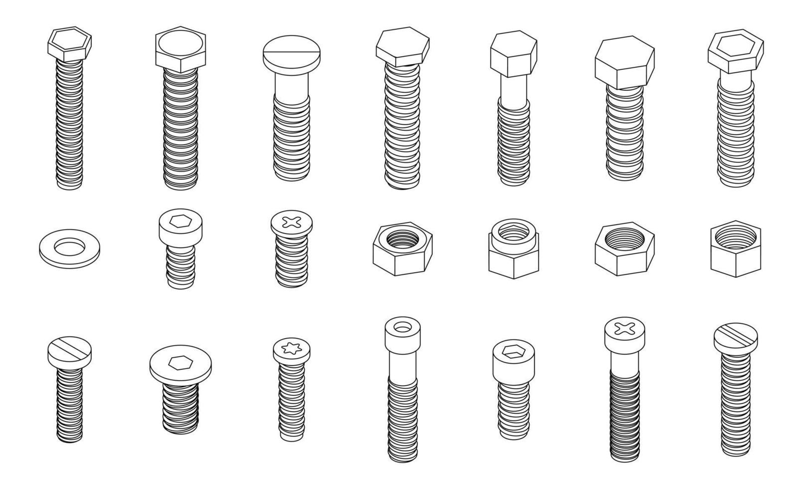 ícones de parafuso de parafuso definir contorno vetorial vetor