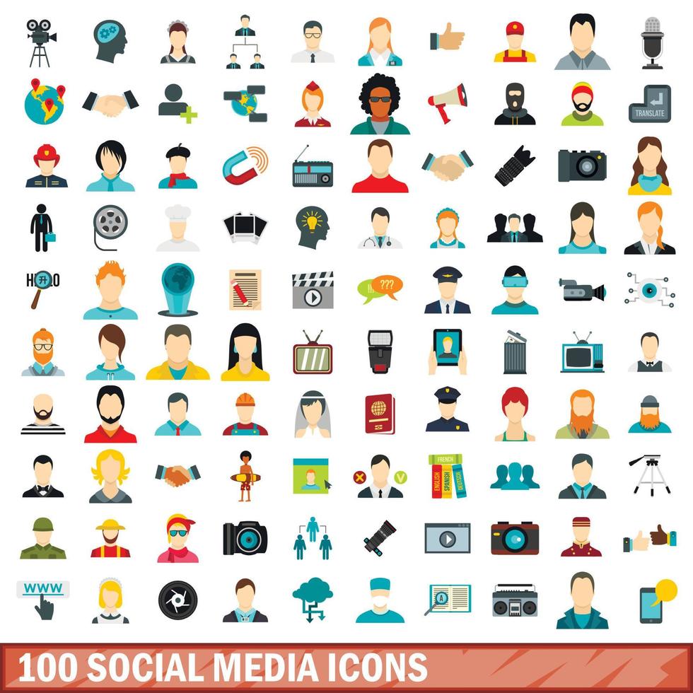 conjunto de 100 ícones de mídia social, estilo simples vetor