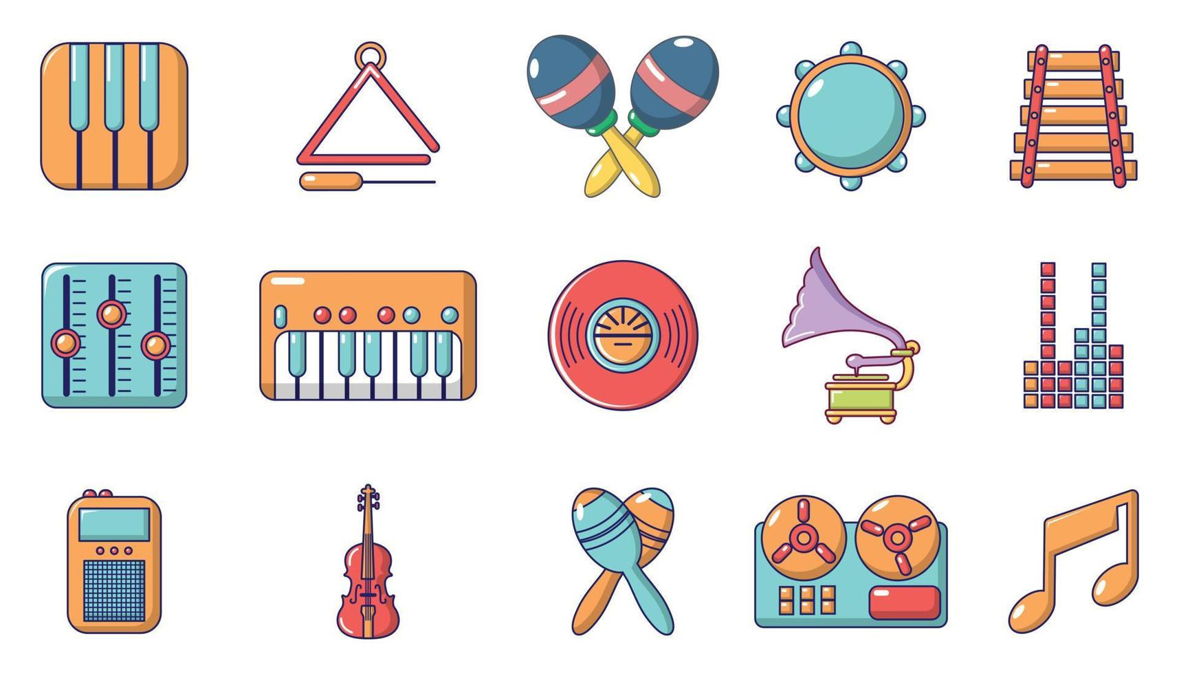 conjunto de ícones de instrumentos musicais, estilo cartoon vetor