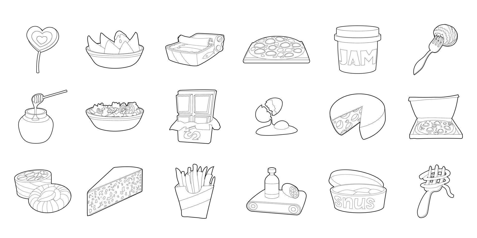 conjunto de ícones de comida, estilo de contorno vetor