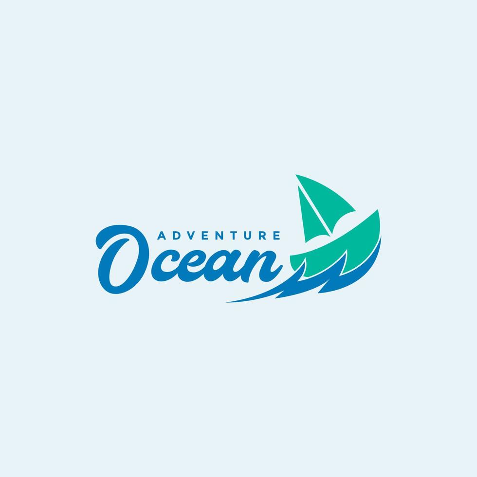 barco simples moderno com design de logotipo de oceano de onda vetor símbolo gráfico ilustração ideia criativa