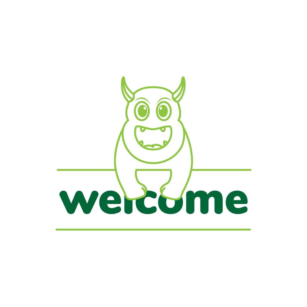 linha monstro verde grande sorriso design de logotipo fofo vetor gráfico símbolo ícone ilustração ideia criativa