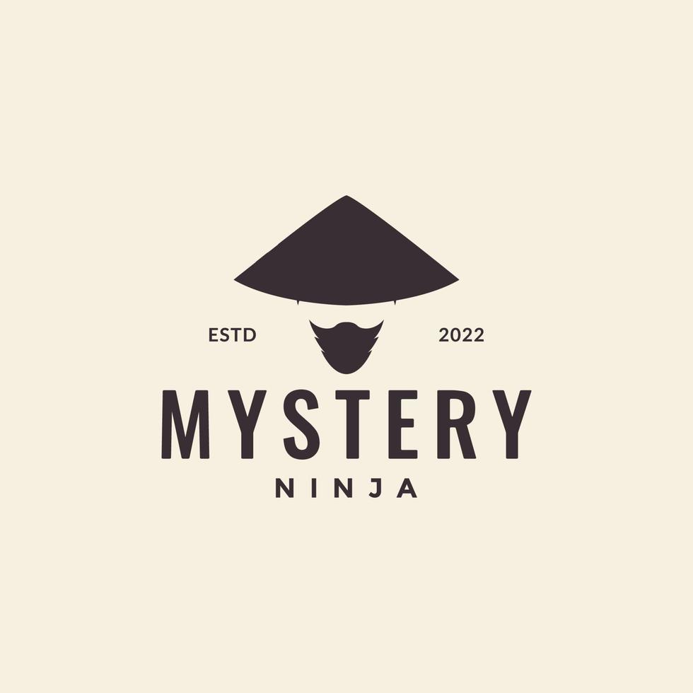 ninja de cabeça hipster com design de logotipo tradicional de chapéu vetor símbolo gráfico ilustração ideia criativa