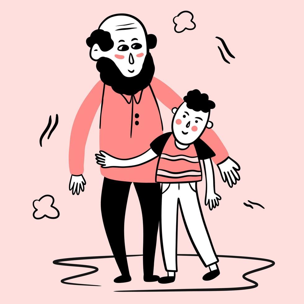 um pai e sua ilustração de filho fofo vetor