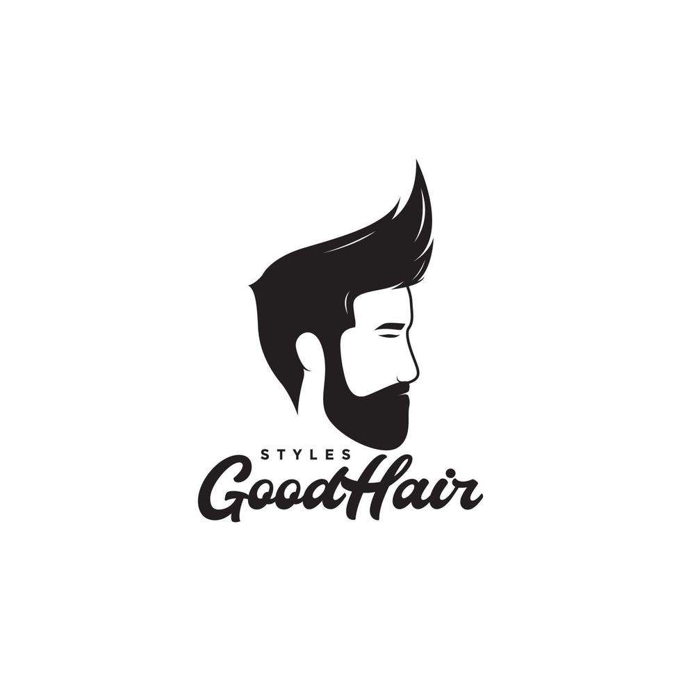 vista lateral homem legal com barba e penteado design de logotipo vetor gráfico símbolo ícone ilustração ideia criativa