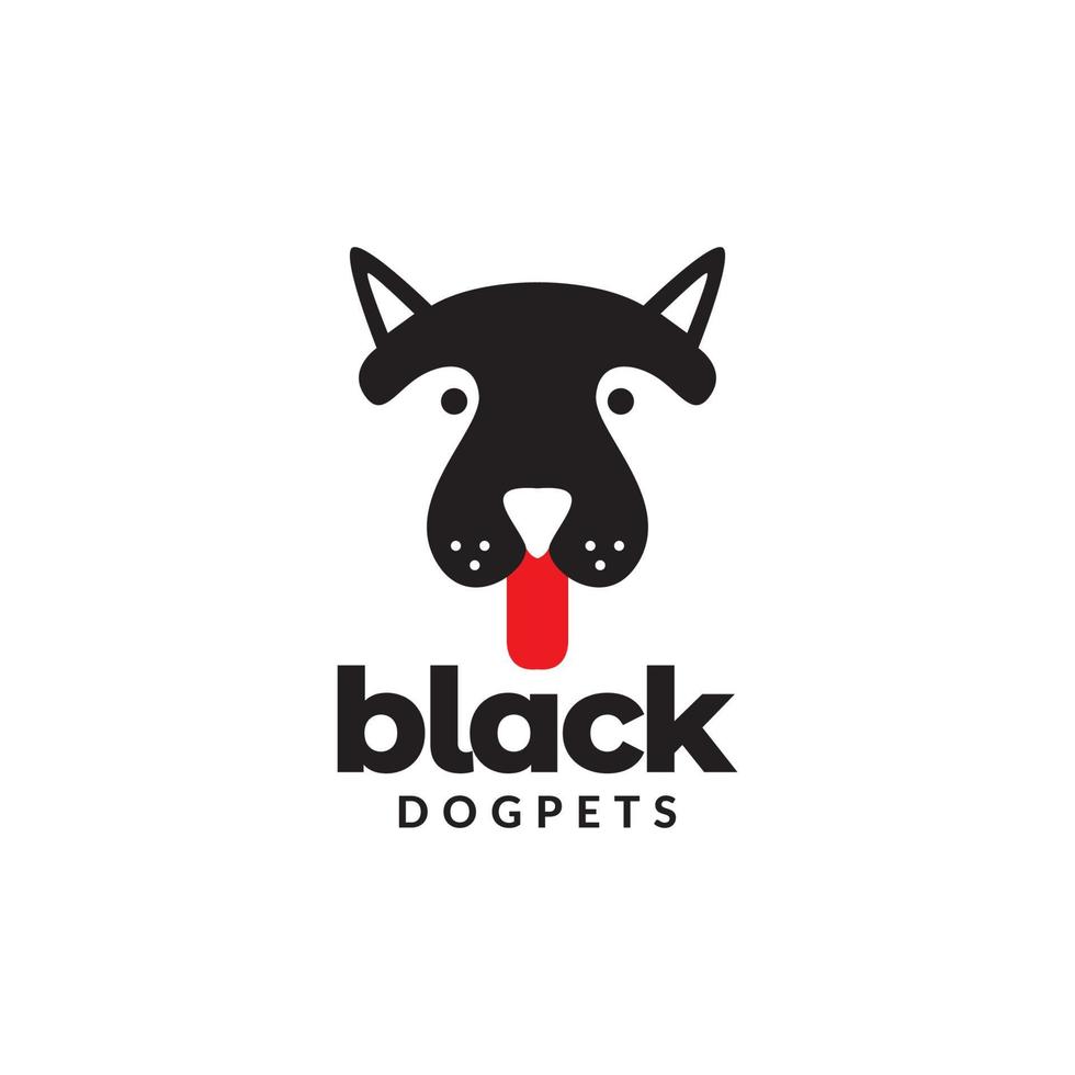 cão preto de cabeça fofa com design de logotipo de língua vetor símbolo gráfico ilustração ideia criativa