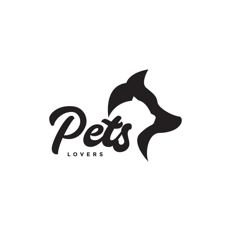 cabeça de cão e gato animais de estimação espaço negativo design de logotipo vetor gráfico símbolo ícone ilustração ideia criativa