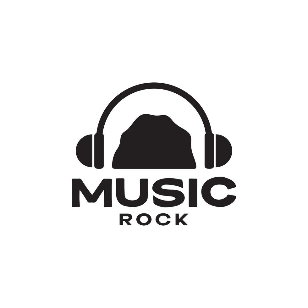 pedra de rock com design de logotipo de música de fone de ouvido símbolo gráfico de vetor ilustração de ícone ideia criativa