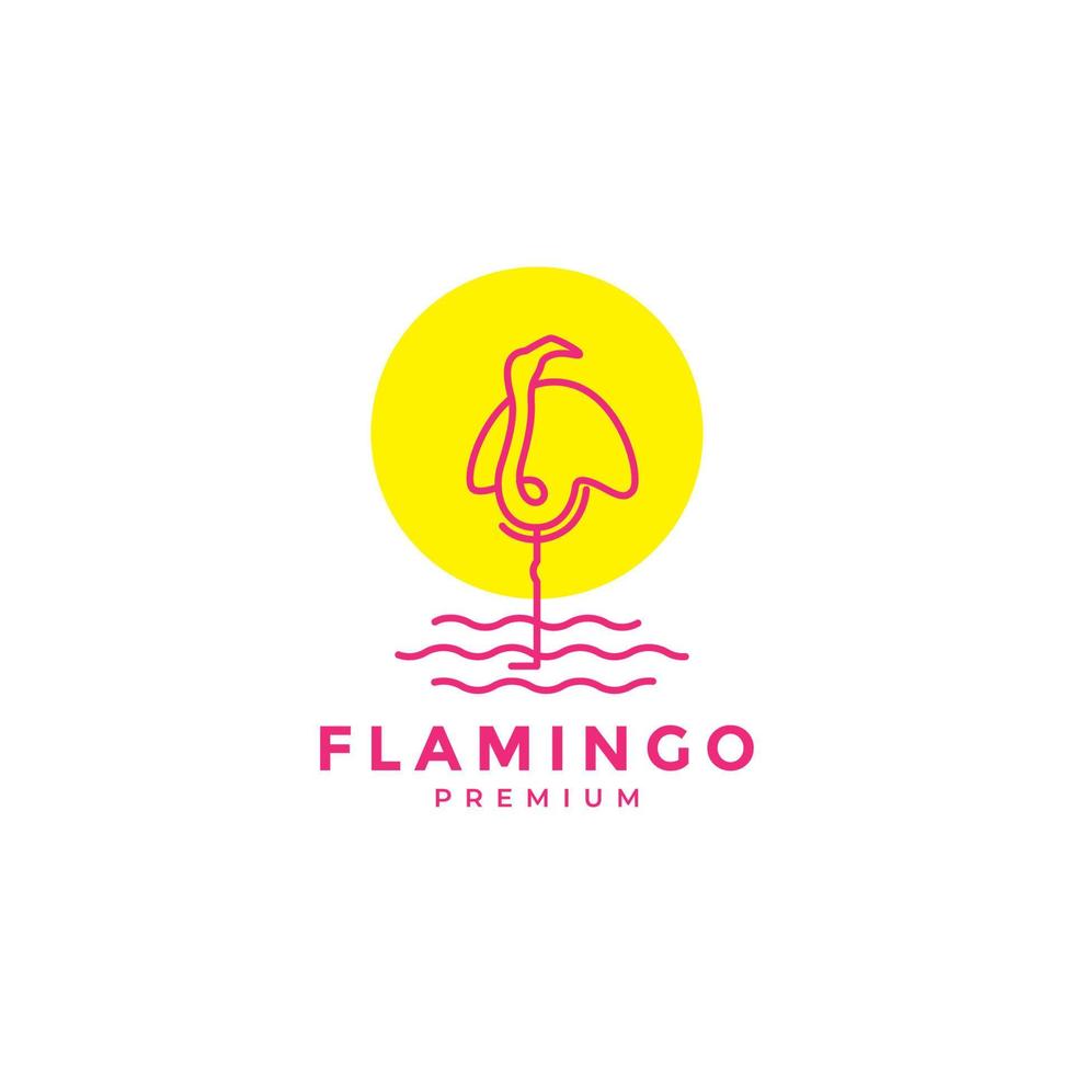 arte abstrata de linha de flamingo com design de logotipo de sol vetor gráfico símbolo ícone ilustração ideia criativa