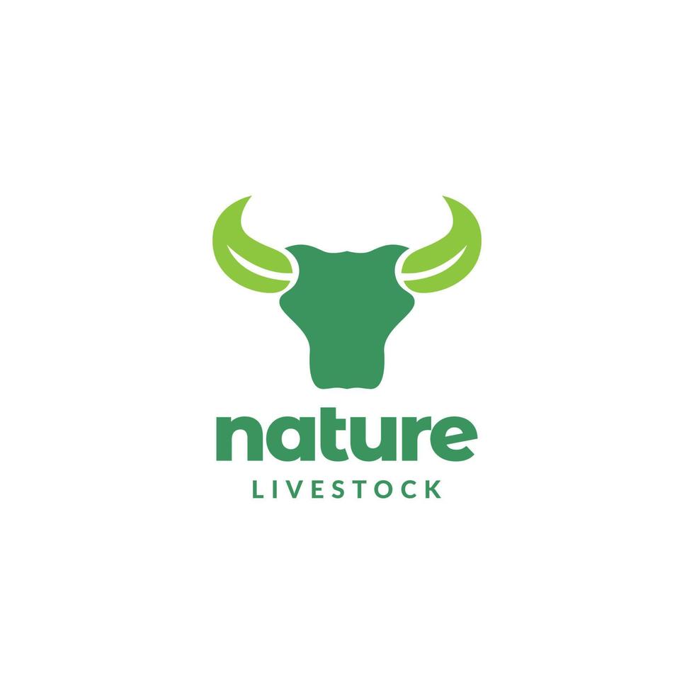 vaca de cabeça de gado orgânico com design de logotipo de chifre de folha vetor gráfico símbolo ícone ilustração ideia criativa