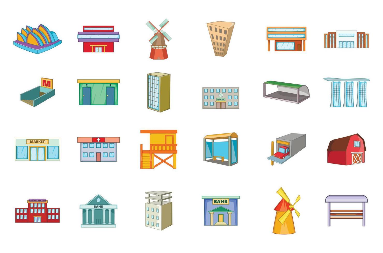 conjunto de ícones de construção, estilo cartoon vetor