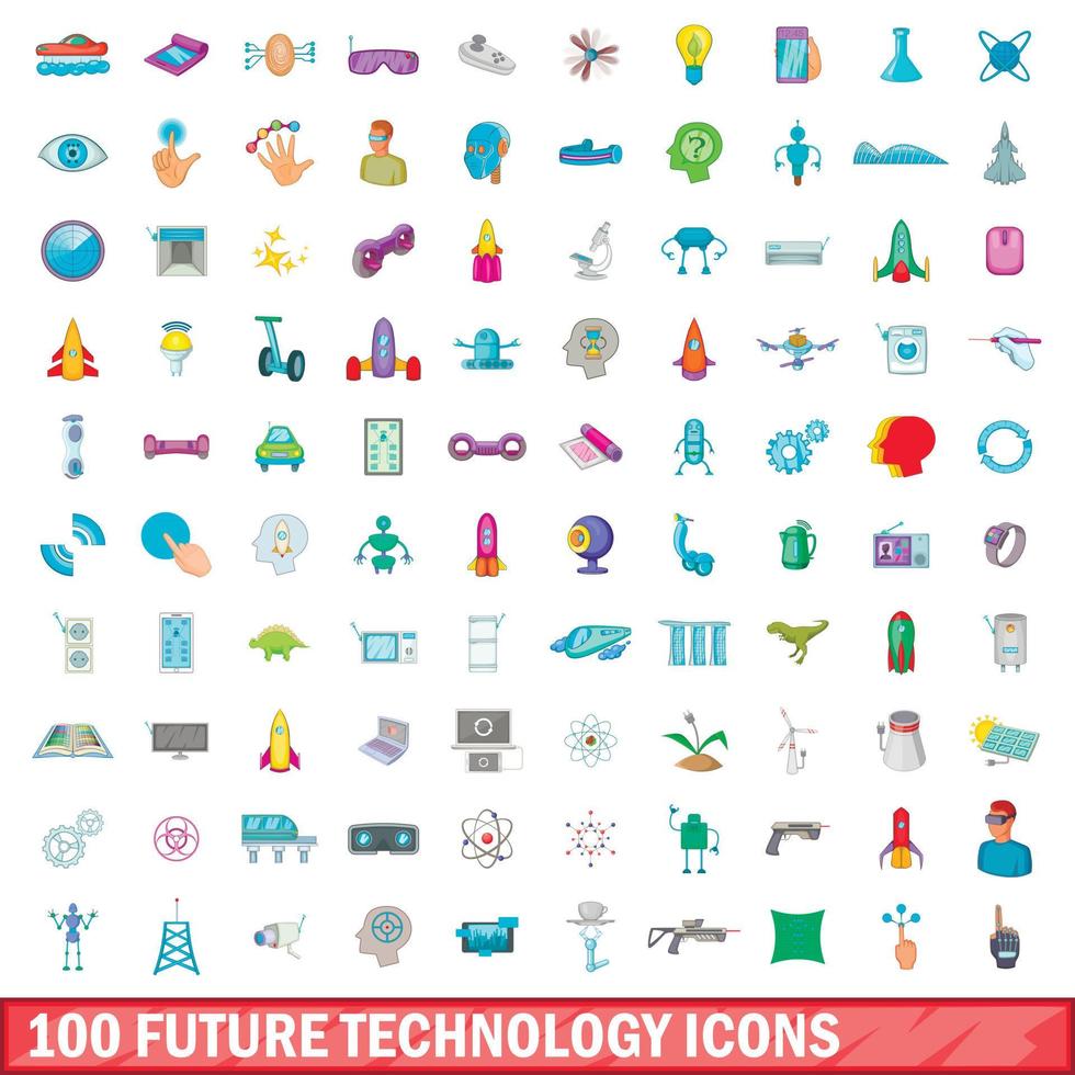 conjunto de 100 ícones de tecnologia do futuro, estilo cartoon vetor