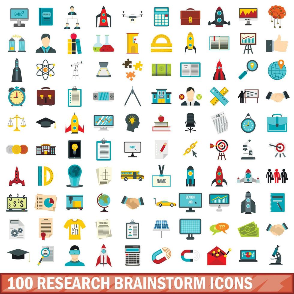 conjunto de 100 ícones de brainstorm de pesquisa, estilo simples vetor
