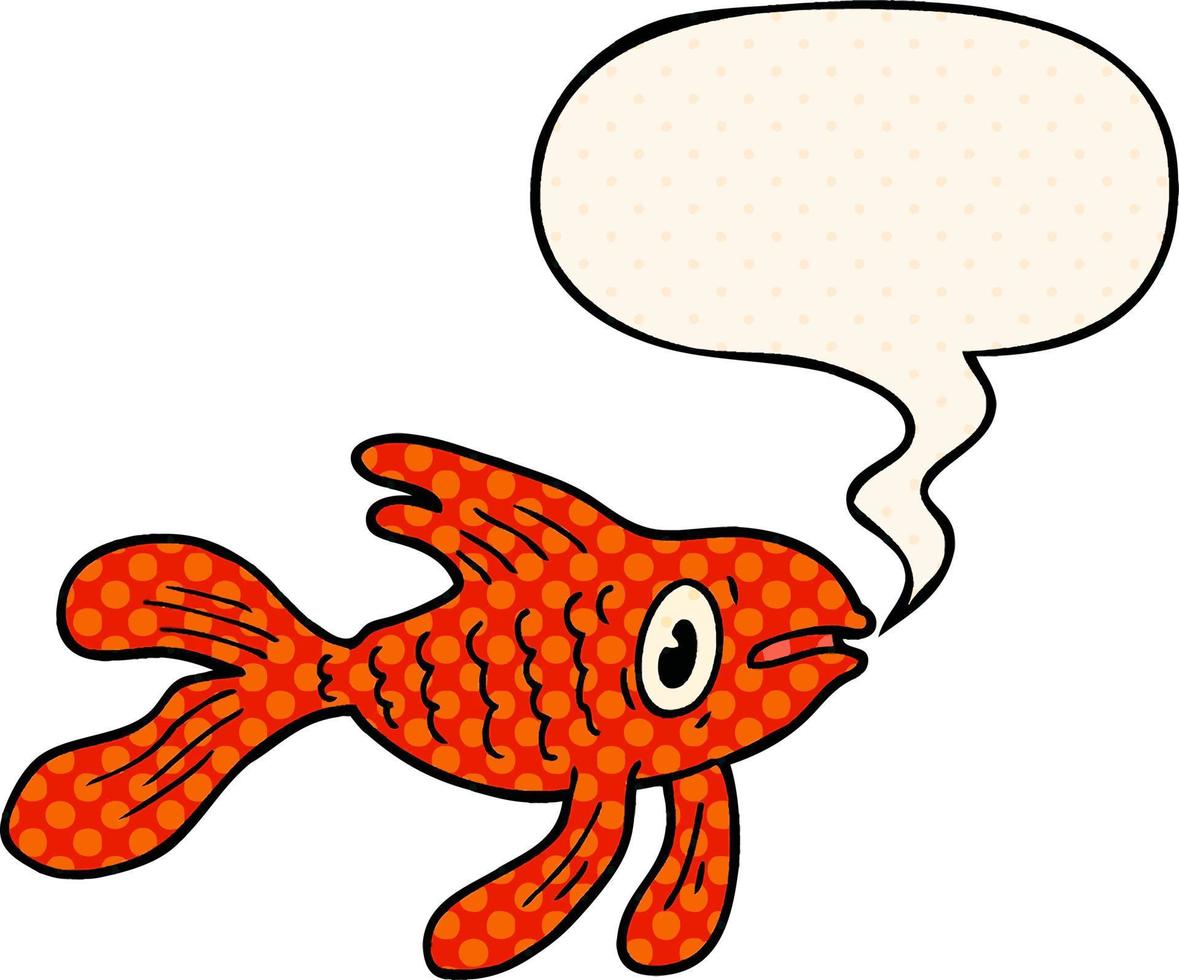peixe de desenho animado e bolha de fala no estilo de quadrinhos vetor