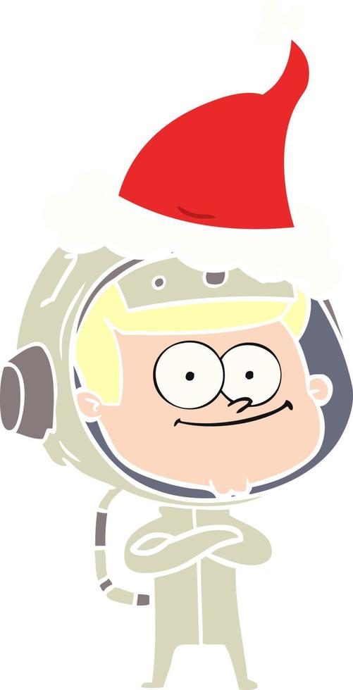 ilustração de cor plana de astronauta feliz de um chapéu de papai noel vetor