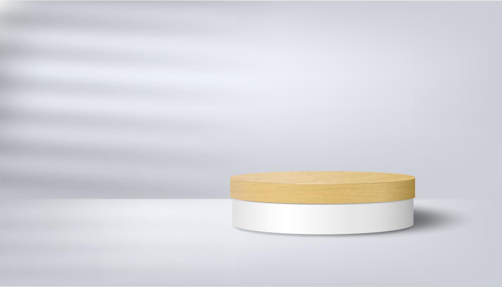 estágio minimalista abstrato com um pódio de madeira em um fundo branco com sombras. apresentação do produto, layout, demonstração de produtos cosméticos, pedestal ou plataforma de palco. vetor 3D