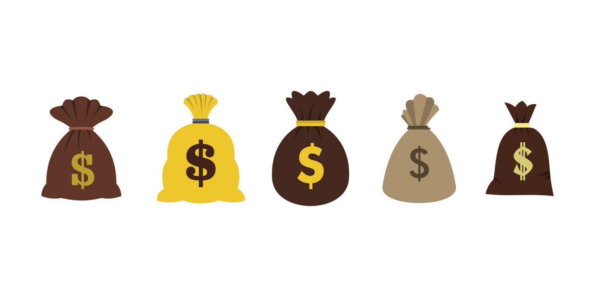 conjunto de ícones de saco de dinheiro, estilo simples vetor