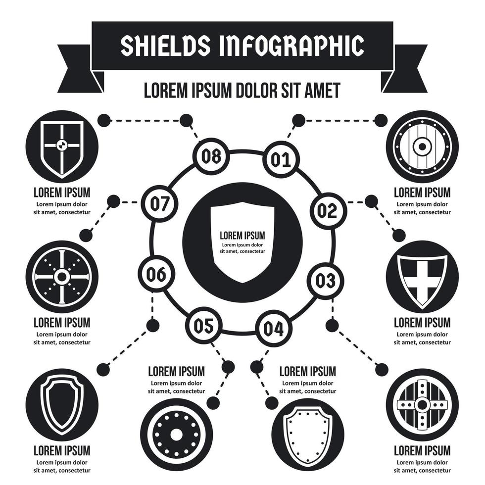 conceito de infográfico de escudos, estilo simples vetor