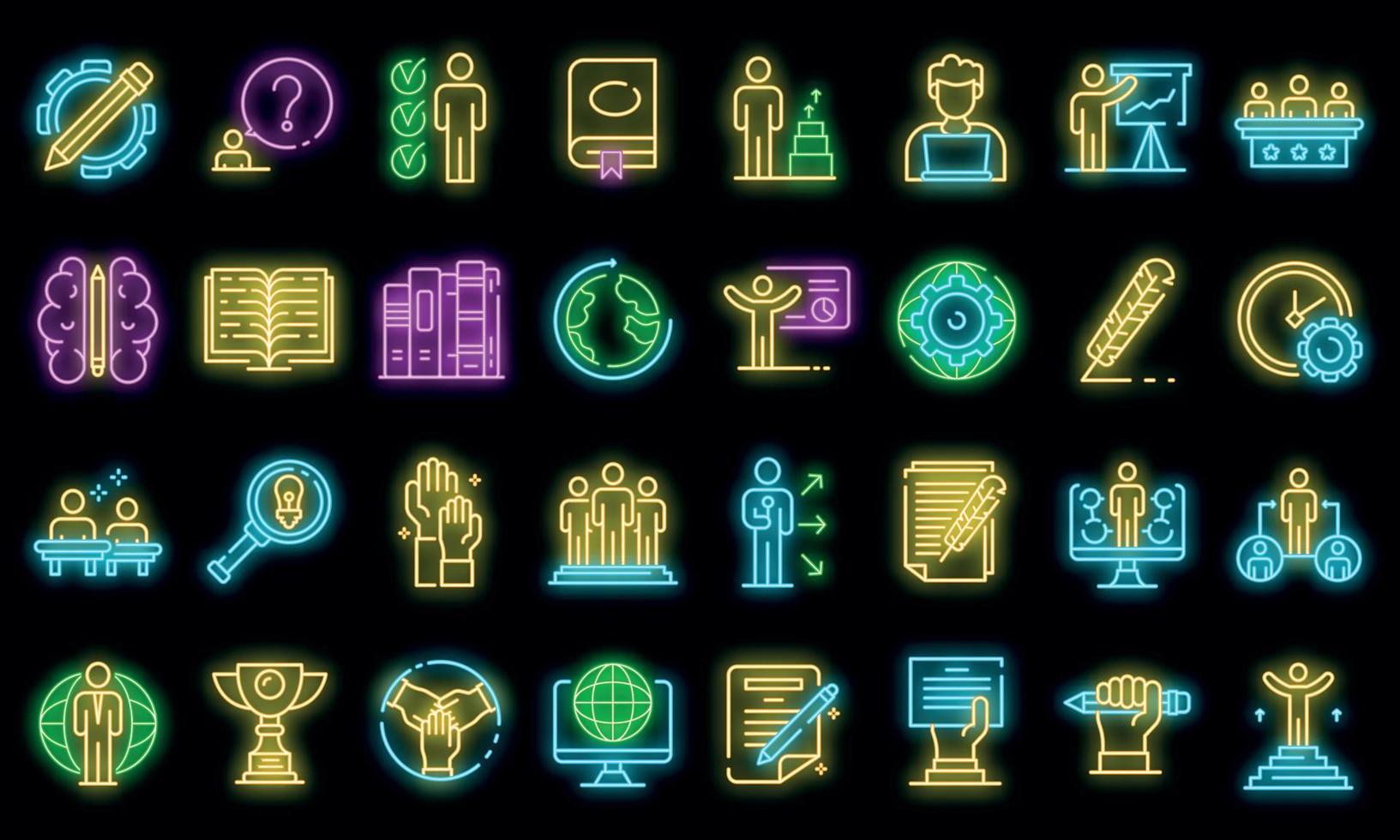 conjunto de ícones de educação da equipe neon vector