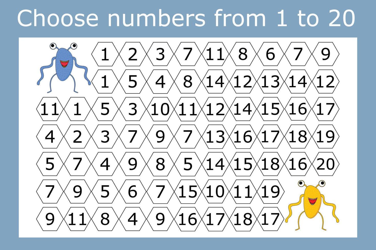 labirinto de contagem para crianças. um jogo divertido, um quebra-cabeça matemático com a seleção de números de 1 a 20 na ordem correta vetor